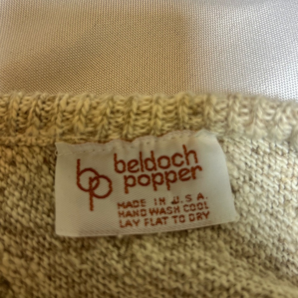 Vintage Beldoch‎ Popper Abstract Knit Sweater V-Neck Batwing Oatmeal USA Made - Picture 3 of 5